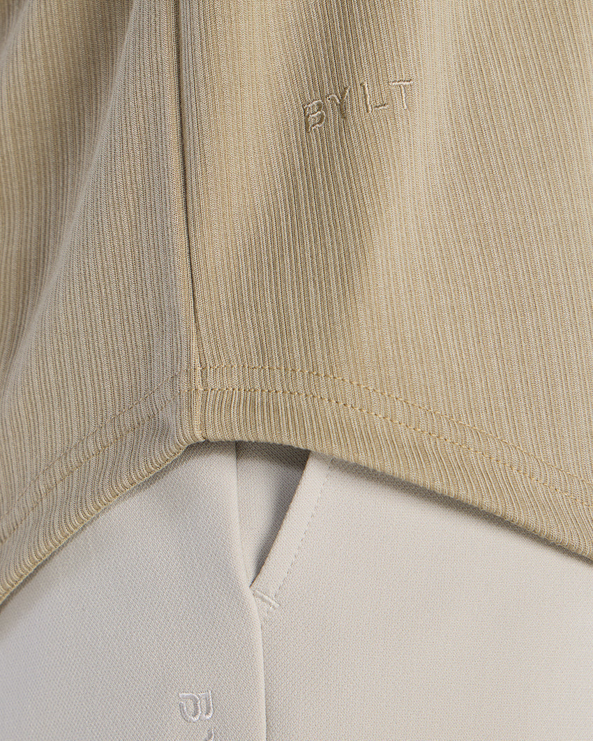 Ribbed Short Sleeve Open V Polo