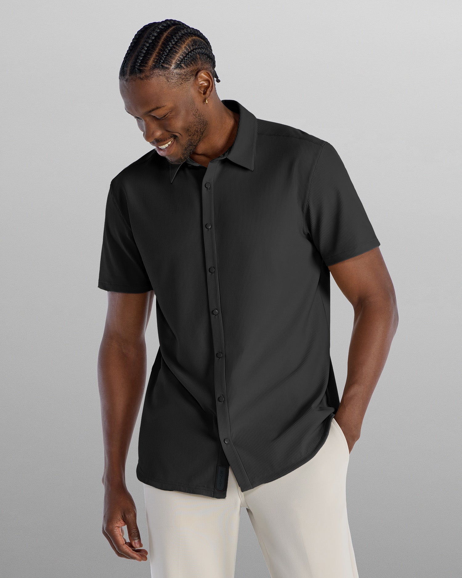Ribbed+ Short Sleeve Button Down