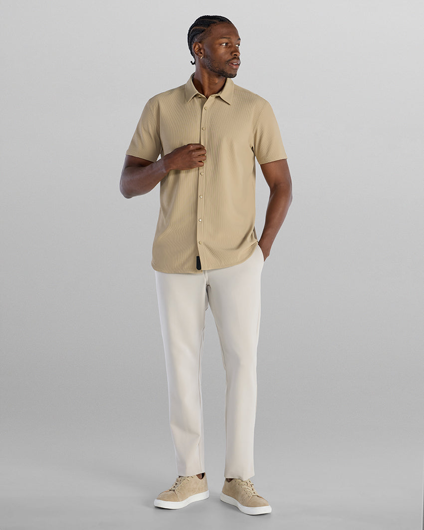 Ribbed+ Short Sleeve Button Down