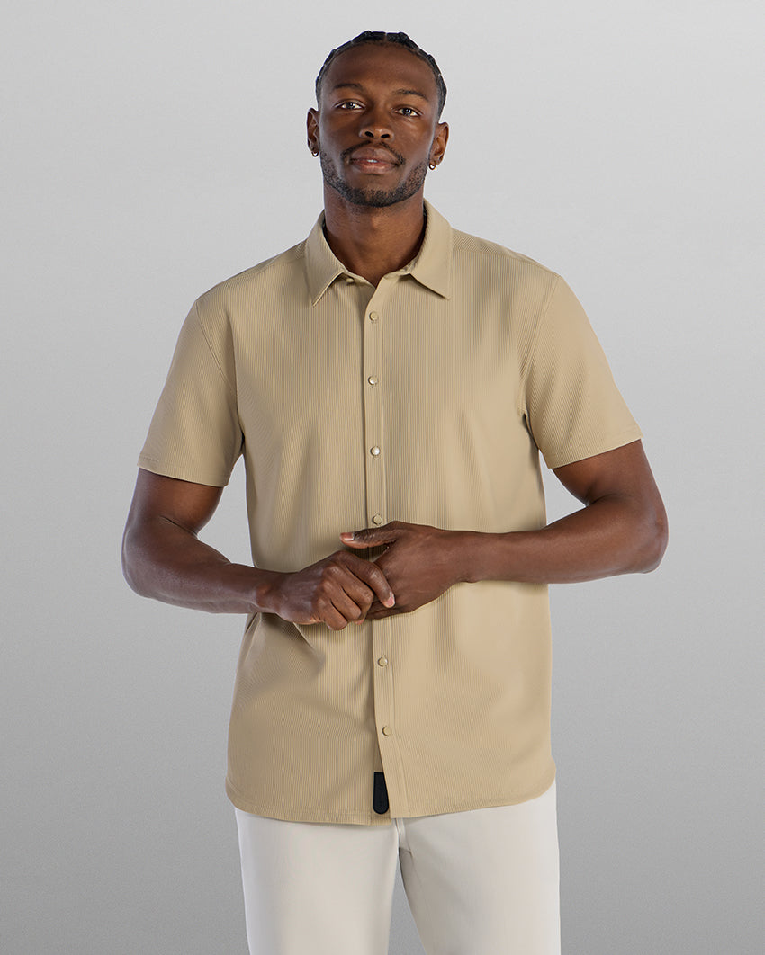 Ribbed+ Short Sleeve Button Down