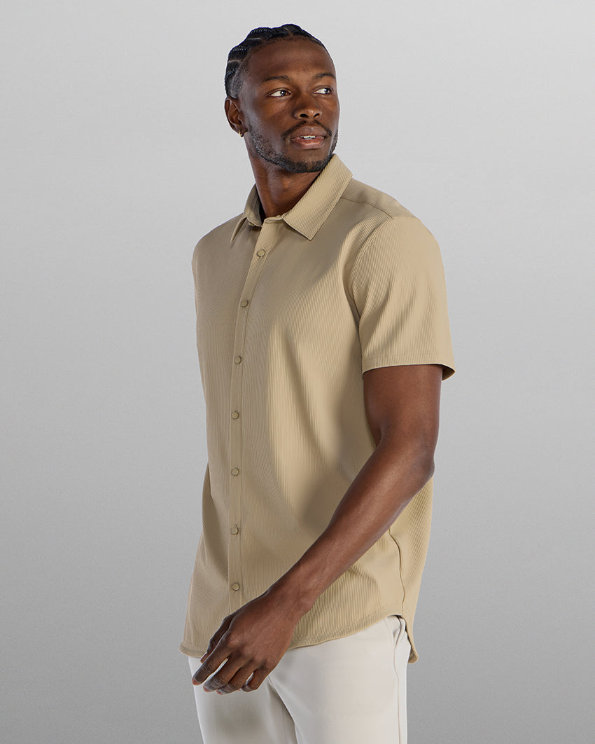Ribbed+ Short Sleeve Button Down