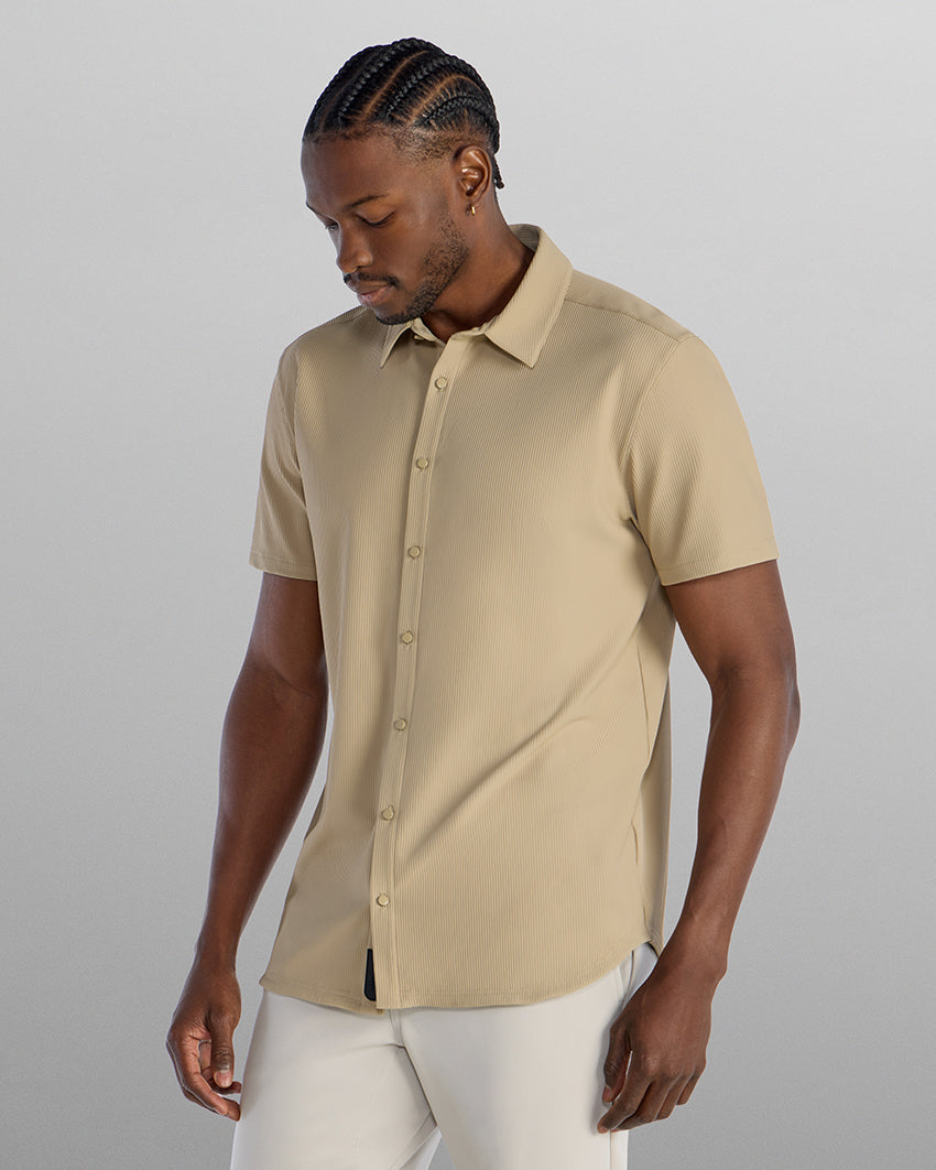 Ribbed+ Short Sleeve Button Down