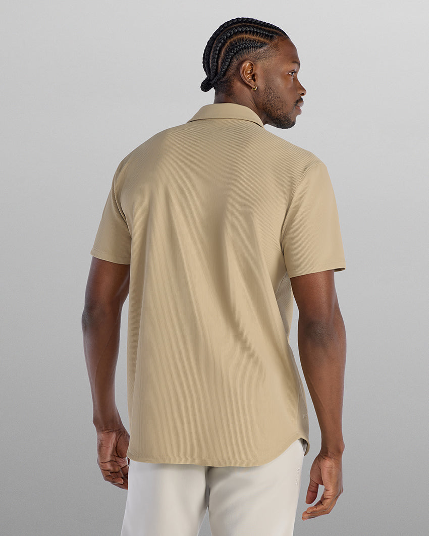 Ribbed+ Short Sleeve Button Down