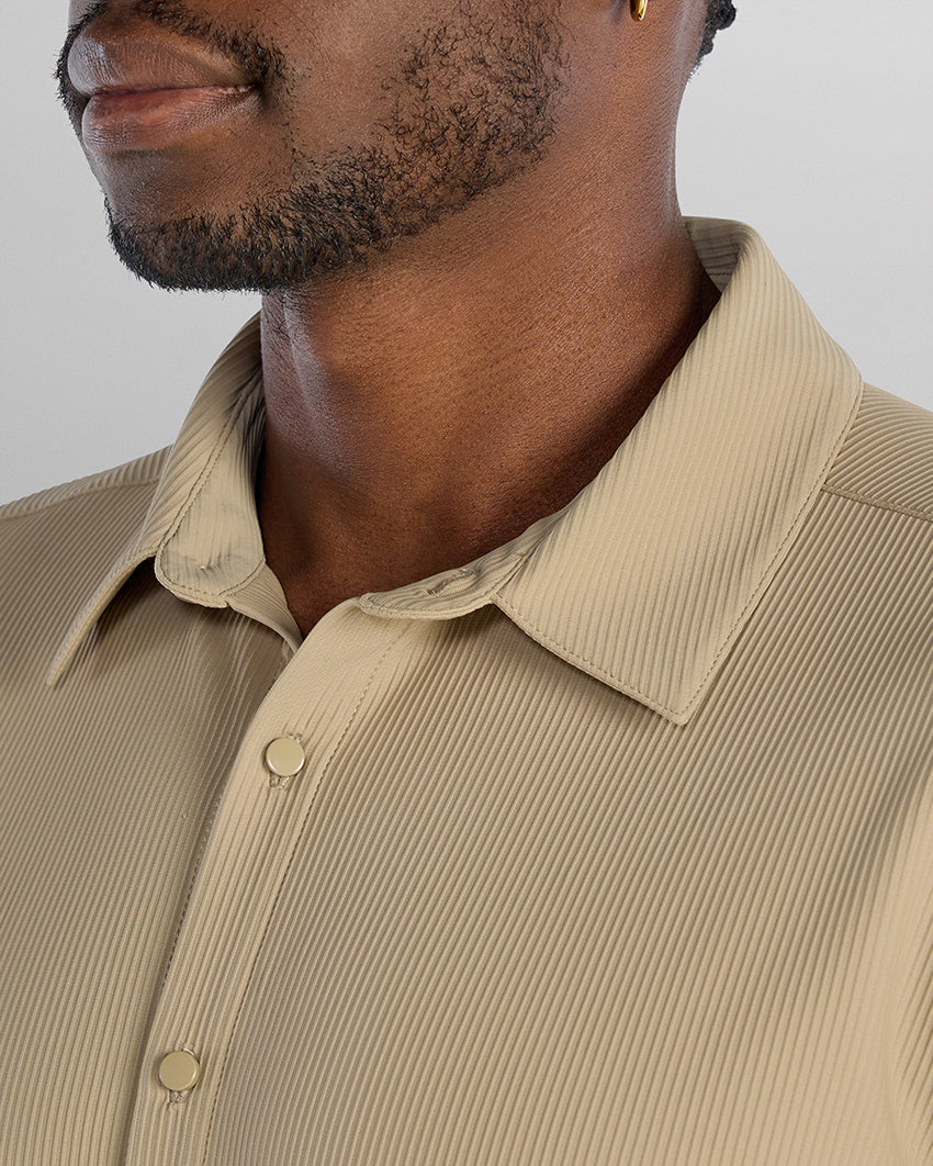 Ribbed+ Short Sleeve Button Down