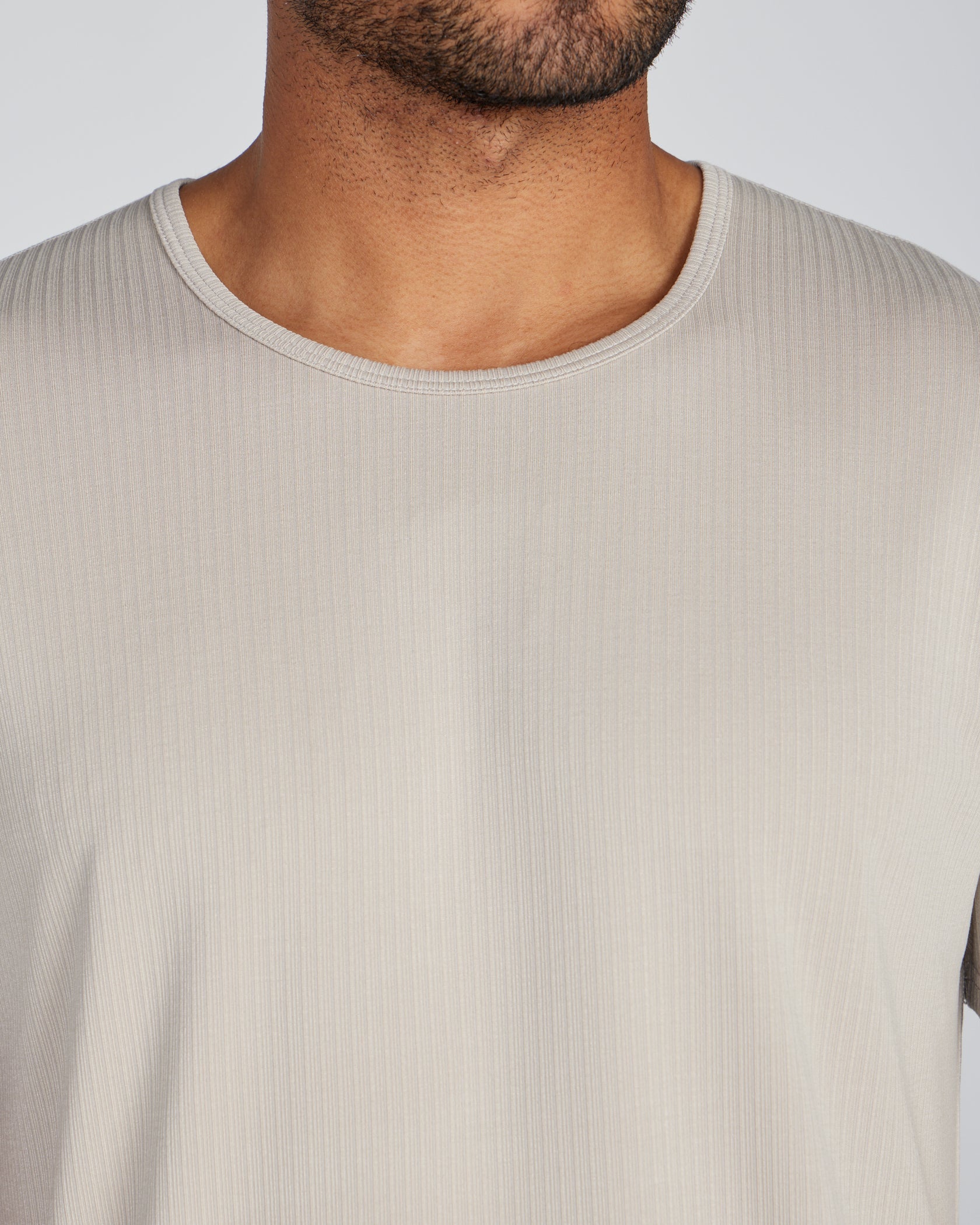 Ribbed Short Sleeve Drop-Cut