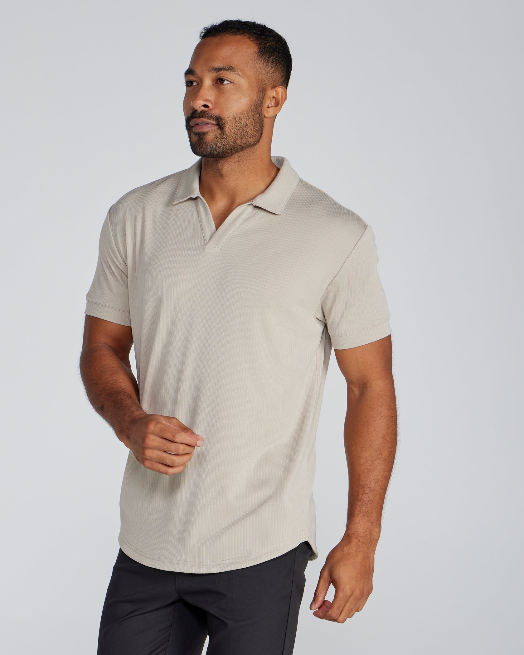 2-Item Ribbed Short Sleeve Open V Polo Bundle