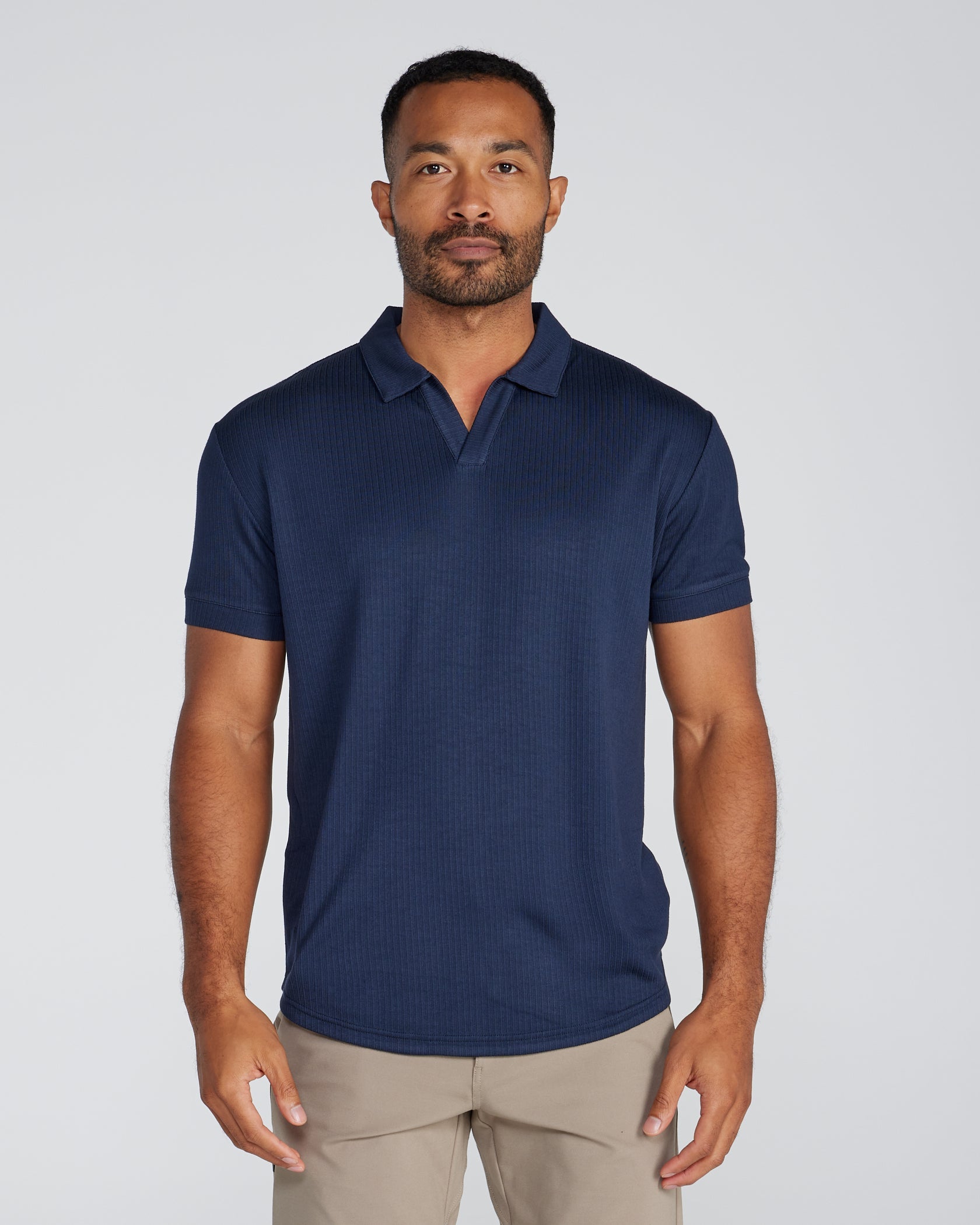 2-Item Ribbed Short Sleeve Open V Polo Bundle