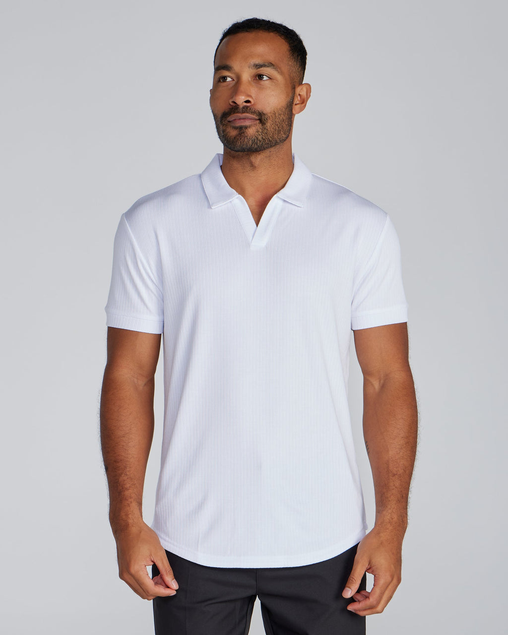 2-Item Ribbed Short Sleeve Open V Polo Bundle