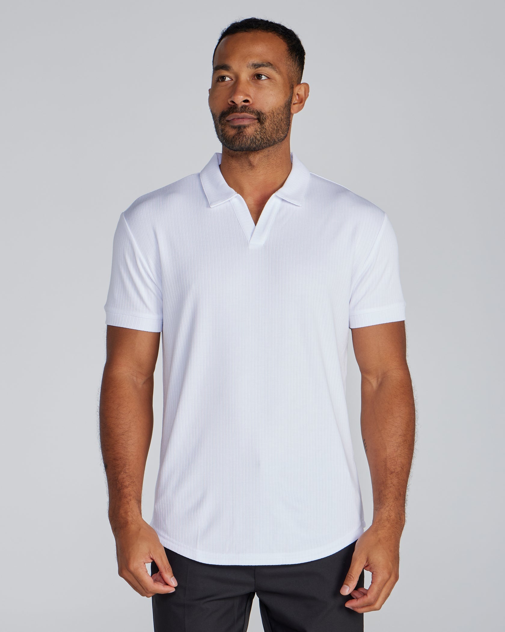 2-Item Ribbed Short Sleeve Open V Polo Bundle