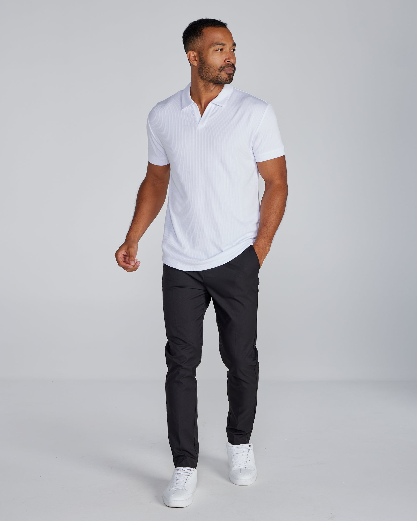 2-Item Ribbed Short Sleeve Open V Polo Bundle