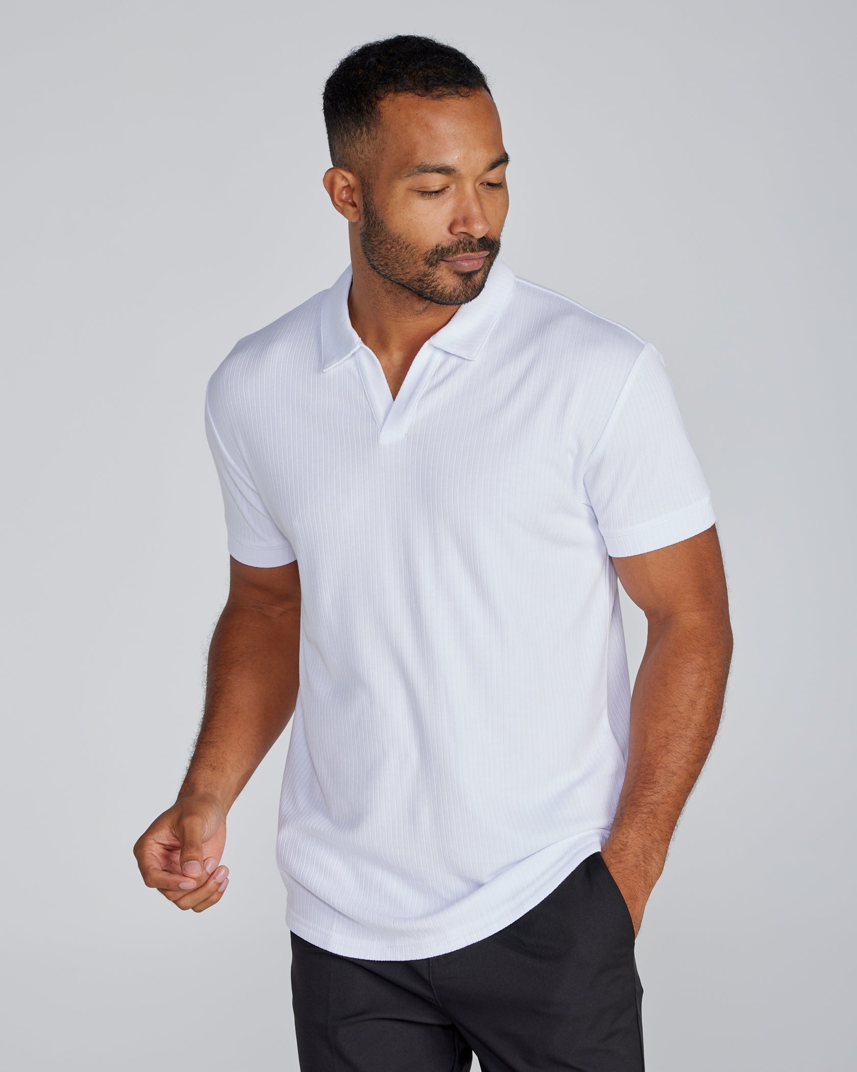 2-Item Ribbed Short Sleeve Open V Polo Bundle