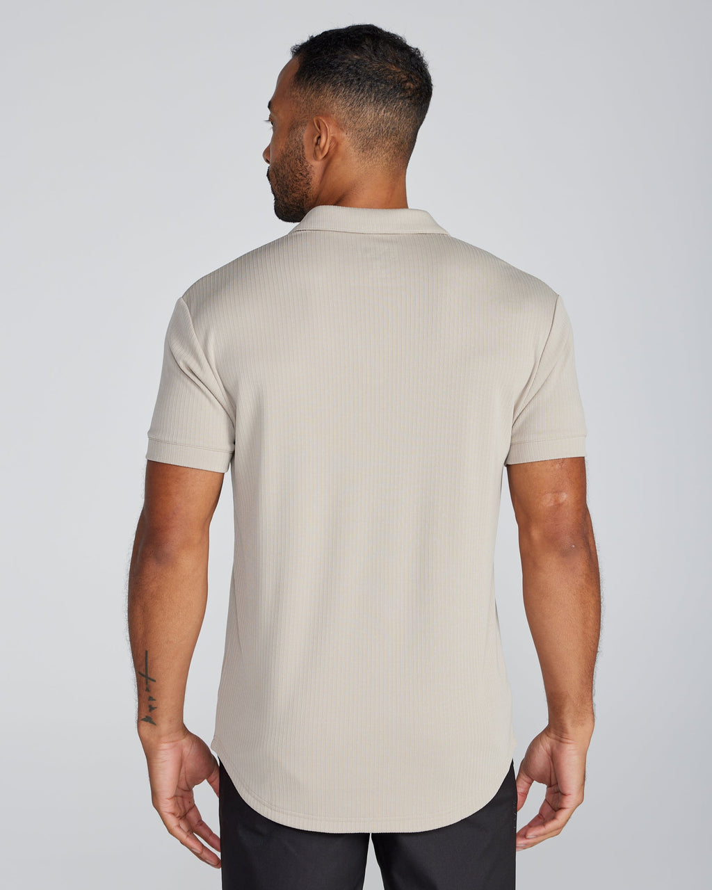 Ribbed Short Sleeve Open V Polo